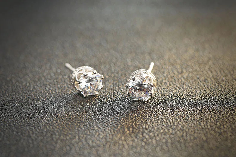 925 Sterling Silver CZ Crystal Stud Earrings