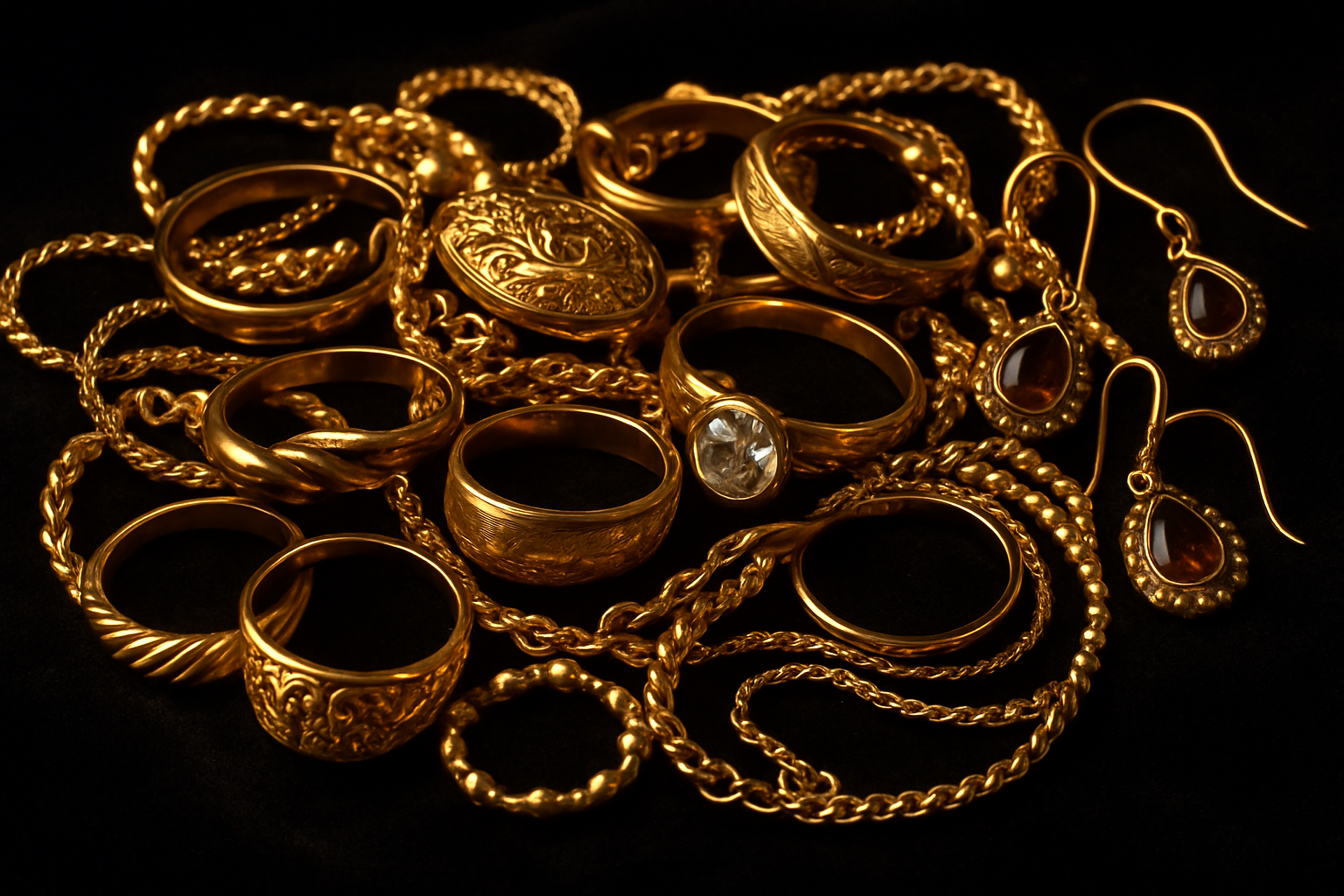 Pile of golden jewellery